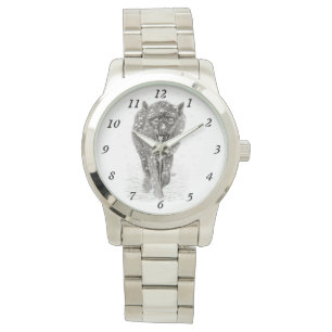 Angry Black Wolf in the Snow , wild Winter Watch