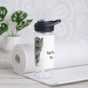Angry Black Wolf in the Snow , wild Winter Water Bottle