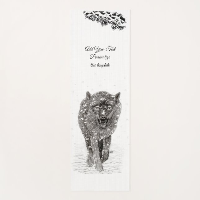 Angry Black Wolf in the Snow , wild Winter Yoga Mat (Front)