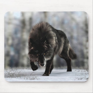 Angry black wolf mouse mat
