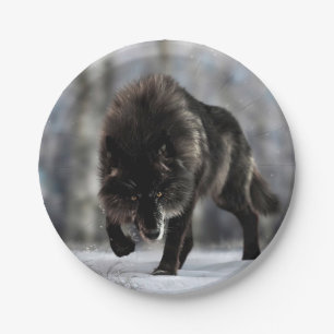 Angry black wolf paper plate