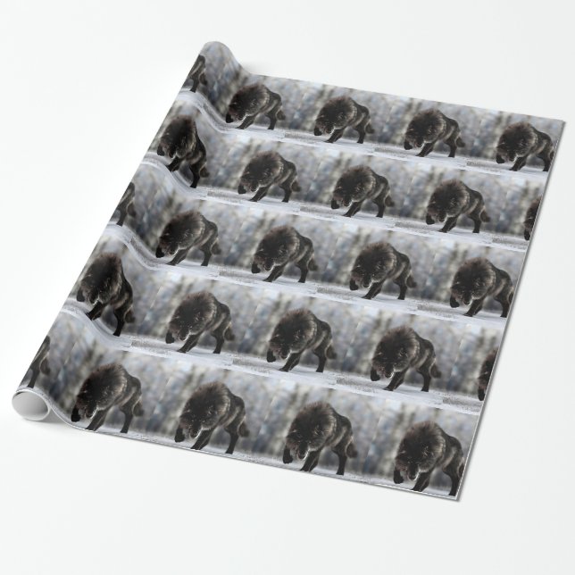 Angry black wolf wrapping paper (Unrolled)