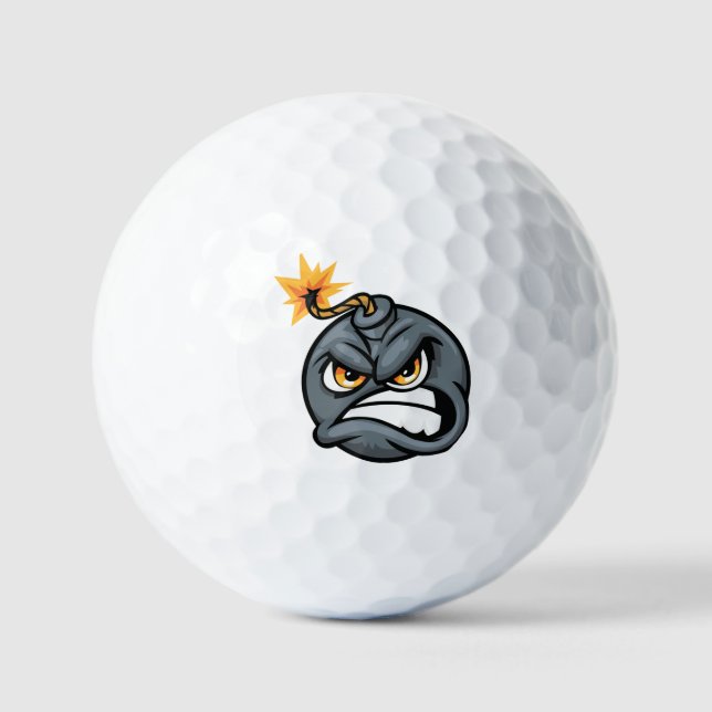 Angry Bomb Cartoon Golf Ball - Grumpy Graphic Ball (Front)