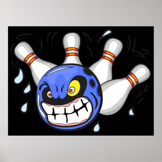Angry Bowling Ball, Funny Sport Poster (Front)