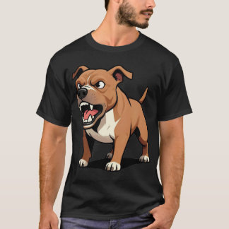 Angry Brown Pitbull Cartoon Dog Gift for Dad T-Shirt