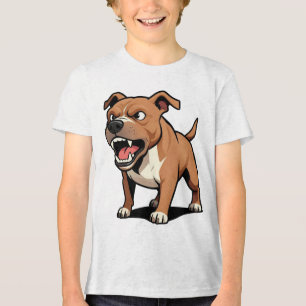 Angry Brown Pitbull Cartoon Dog Gift for Dad Tri-Blend Shirt