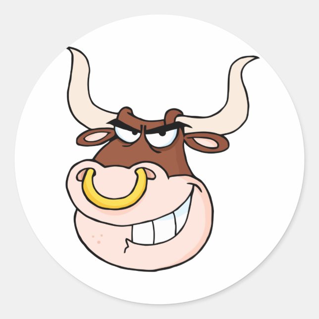 Angry Bull Head Looking Classic Round Sticker (Front)