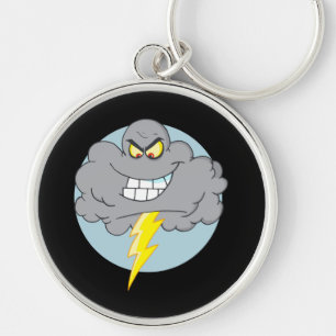 Angry Cartoon Black Cloud With Lightning Key Ring