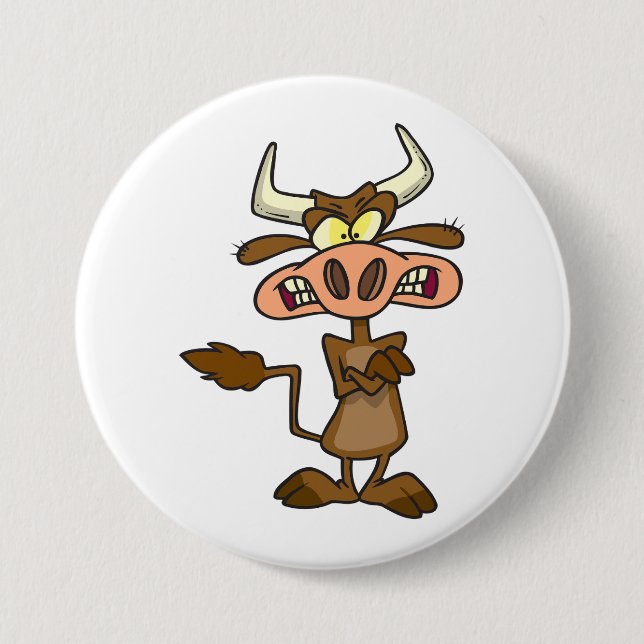 Angry Cartoon Bull Funny Grumpy 7.5 Cm Round Badge (Front)