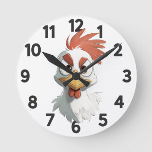 Angry Cartoon Chicken Head Round Clock