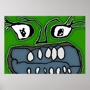 Angry Cartoon Monster Closeup Illustration Poster