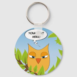 Angry cartoon owl - multiple colours key ring