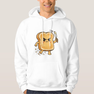 Angry cartoon toast character holding a butter kni hoodie