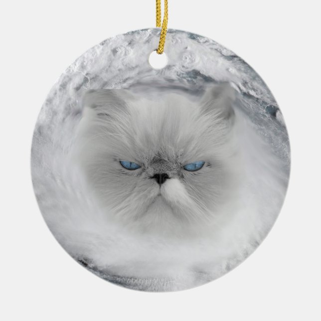 Angry Cat 5 Hurricane Ceramic Tree Decoration (Front)