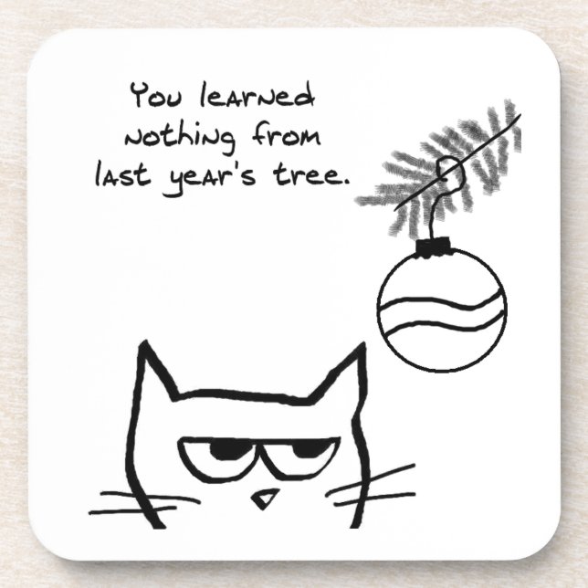 Angry Cat and the Christmas Tree. Coaster (Front)