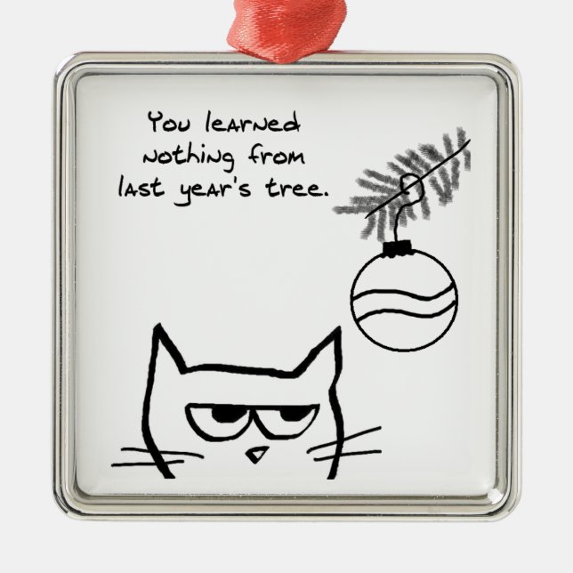 Angry Cat and the Christmas Tree. Metal Tree Decoration (Front)