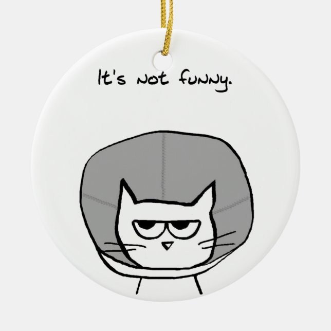 Angry Cat and the Cone of Shame Ceramic Tree Decoration (Front)
