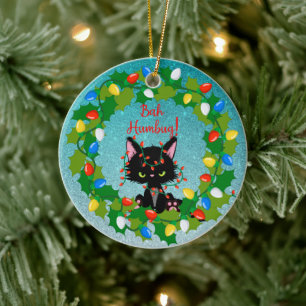 Angry Cat Bah Humbug Ceramic Tree Decoration