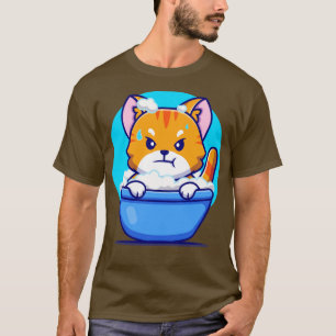 Angry Cat Bath In Tub Cartoon T-Shirt