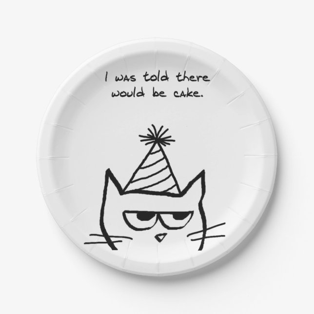 Angry Cat Demands Cake - Funny Special Occasions Paper Plate (Front)