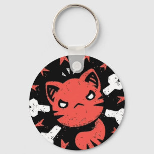 Angry Cat Emblem Key Ring