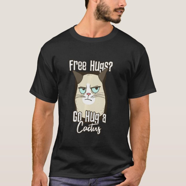 Angry Cat Hug A Cactus T-Shirt (Front)
