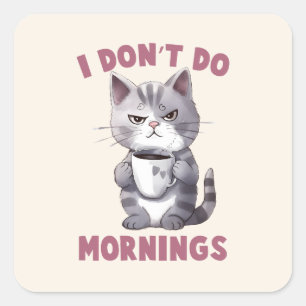 Angry Cat - I Don't Do Mornings Square Sticker