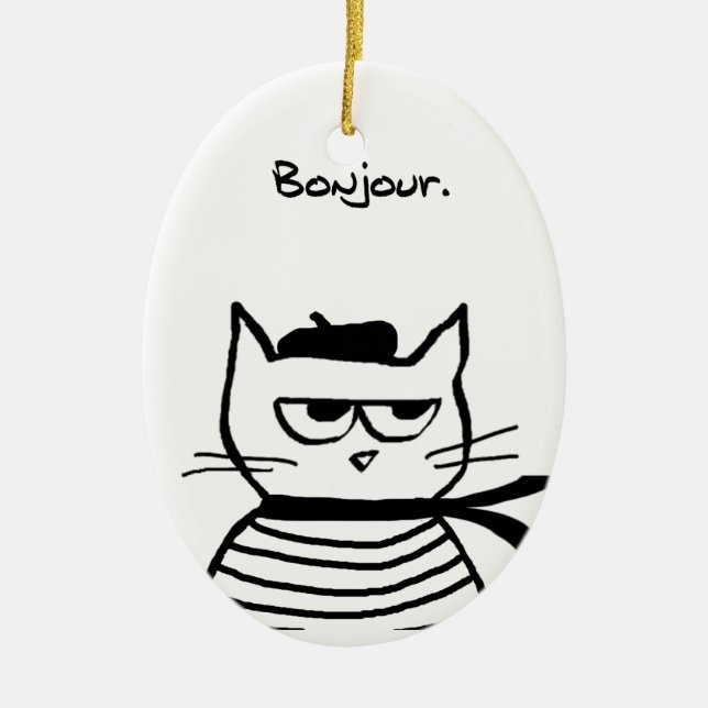 Angry Cat is So Very French Ceramic Tree Decoration (Front)