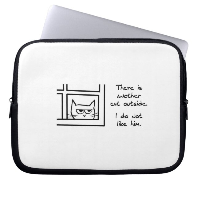 Angry Cat Sees Another Cat - Funny Laptop Sleeve (Front)