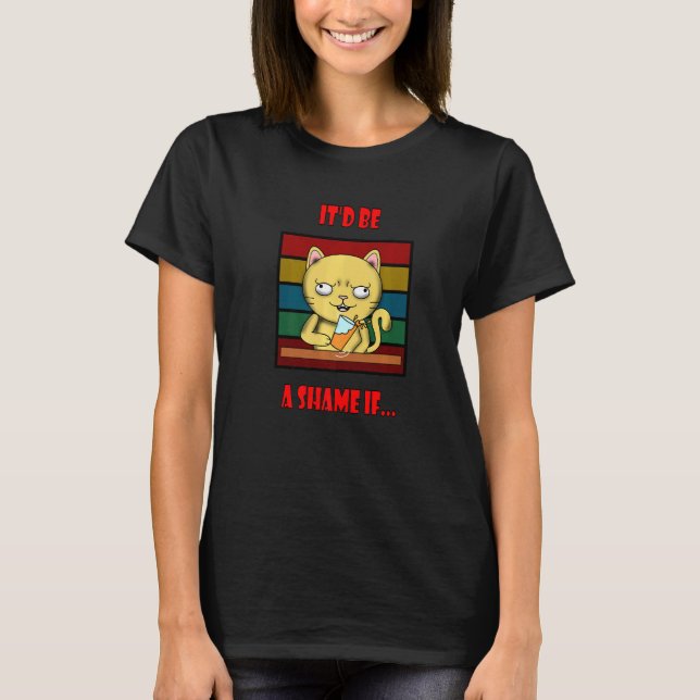 Angry Cat Spilling Drink T-Shirt (Front)