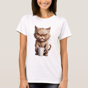 Angry cat with coffee mug cute funny angry cat T-Shirt