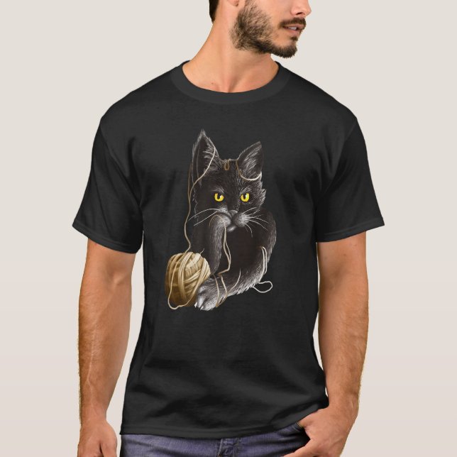 Angry Cat With Yellow eyes Stuck in a Ball of Stri T-Shirt (Front)