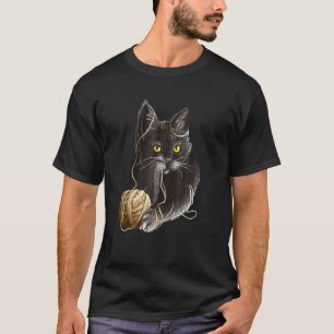 Angry Cat With Yellow Eyes Stuck In A Ball Of Stri T-Shirt