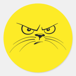 Angry Cat Yellow Face Classic Round Sticker