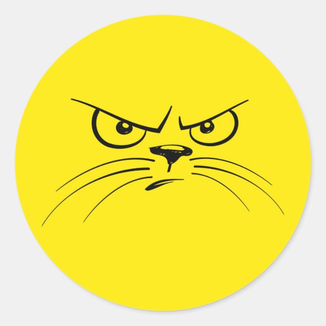 Angry Cat Yellow Face Classic Round Sticker (Front)