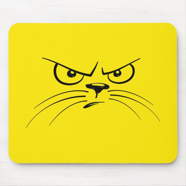 Angry Cat Yellow Face Mouse Mat (Front)