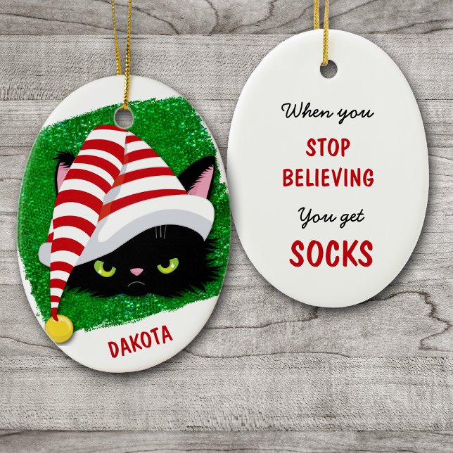 Angry Cat You Get Socks! Holiday Ceramic Tree Decoration (Creator Uploaded)