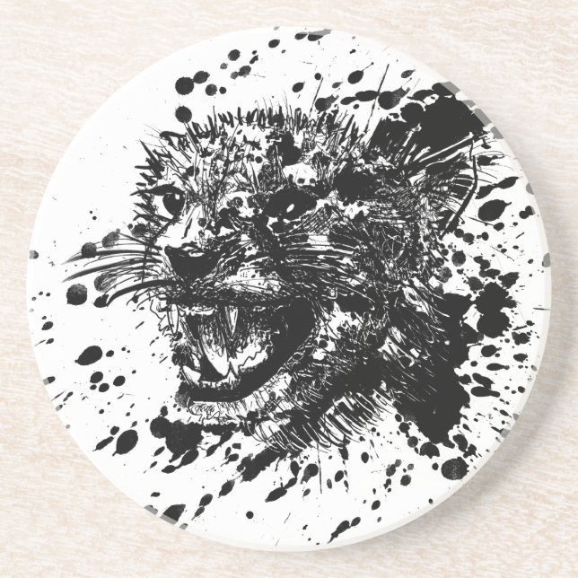 Angry Cheetah in Black Splash Pick Your Background Coaster (Front)