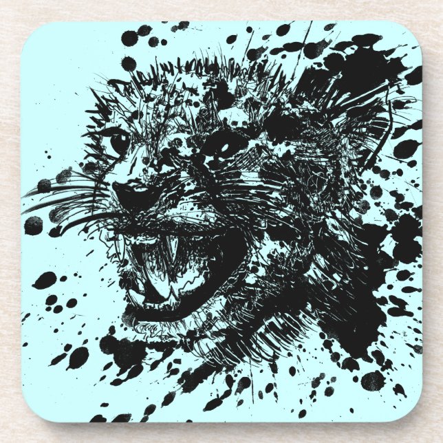 Angry Cheetah in Black Splash Pick Your Background Coaster (Front)