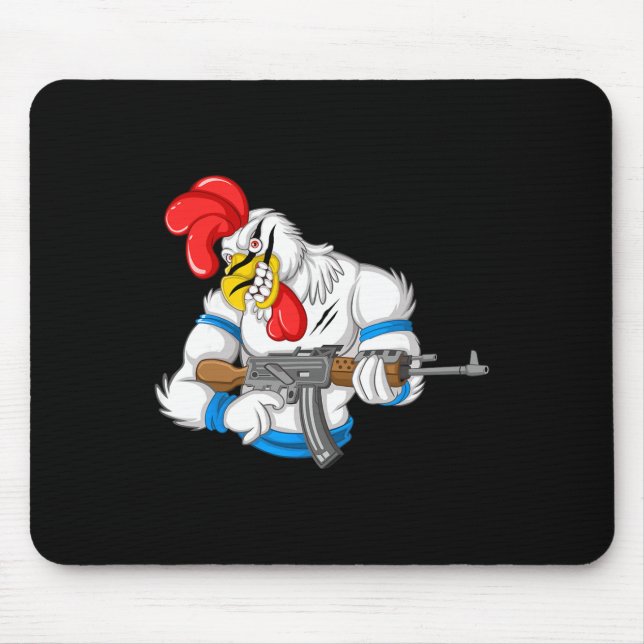 Angry Chicken Cartoon Weapon Rooster Funny Gun Far Mouse Mat (Front)
