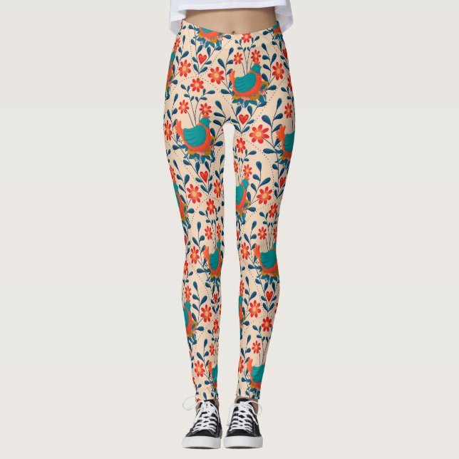 Angry Chicken Floral Leggings (Front)