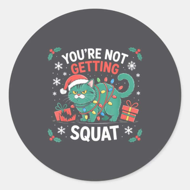 Angry Christmas Cat You're Not Getting Squat Holid Classic Round Sticker (Front)