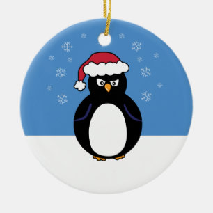 Angry Christmas Penguin Ceramic Tree Decoration