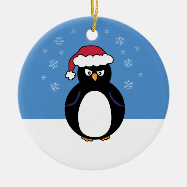 Angry Christmas Penguin Ceramic Tree Decoration (Front)
