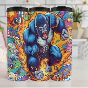 Angry Comic Style Gorilla Exploding Thermal Tumbler