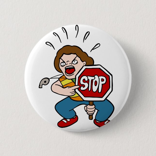Angry Crossing Guard Cartoon Character 6 Cm Round Badge (Front)