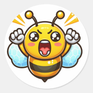 Angry Cute Bee Classic Round Sticker