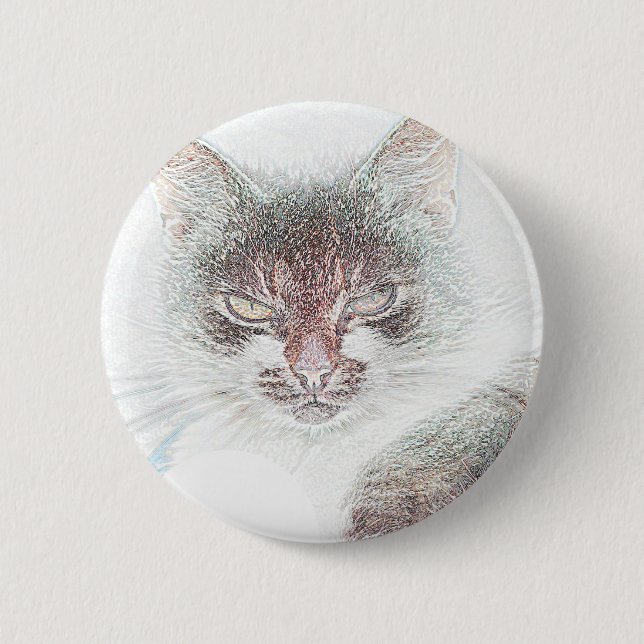 Angry Cute Cate Face Sketch 6 Cm Round Badge (Front)