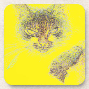 Angry Cute Cate Face Sketch Coaster