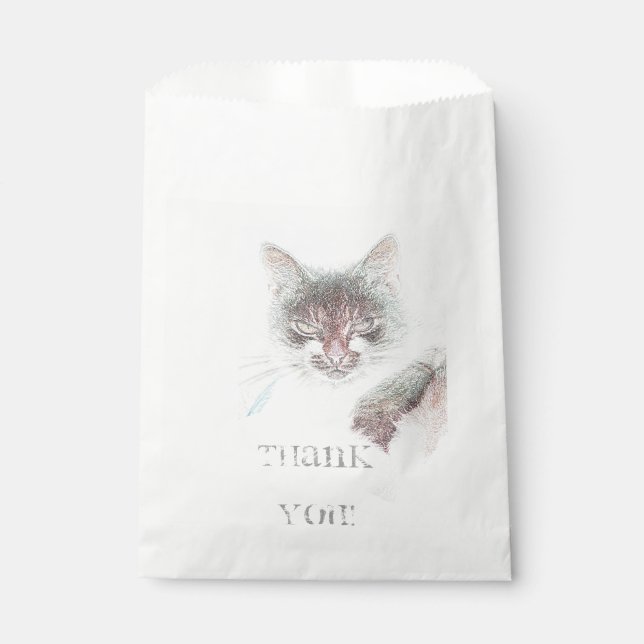 Angry Cute Cate Face Sketch Favour Bags (Front)